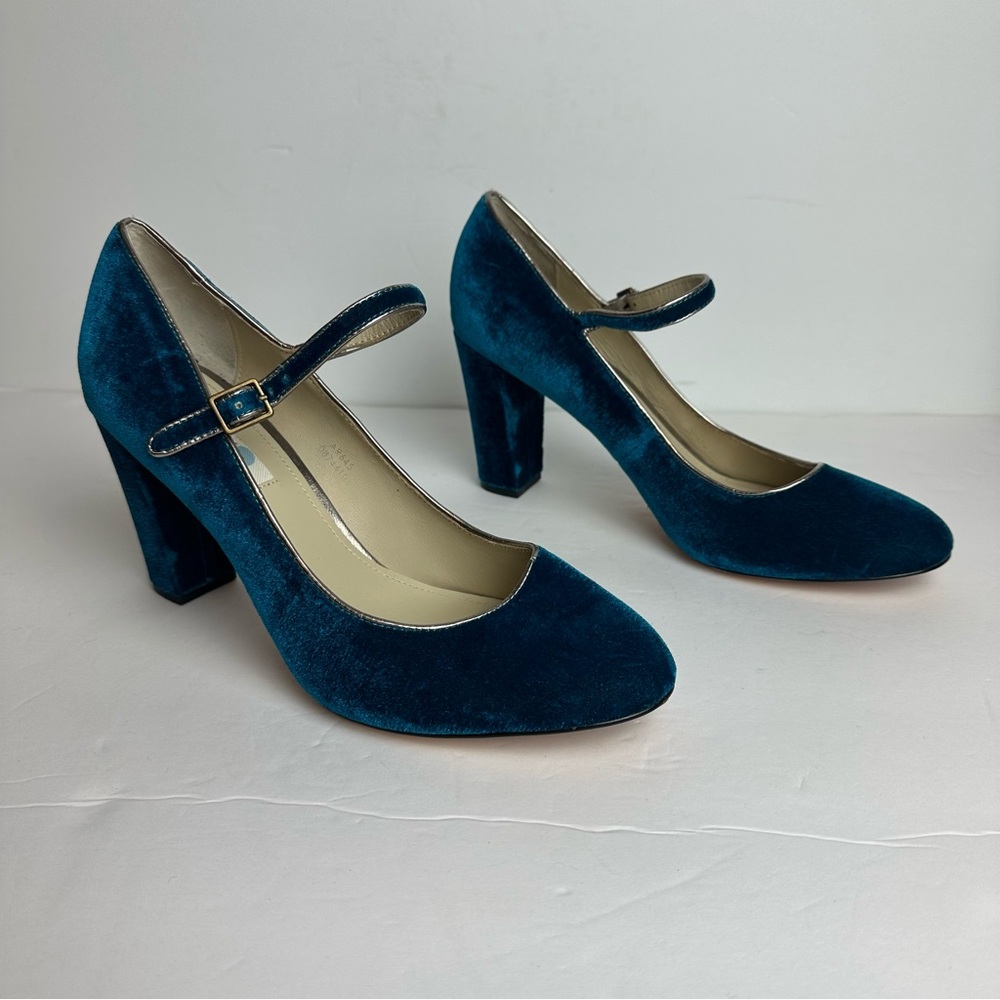 ❌SOLD❌Boden Blue Velvet Chunky Heel Mary Jane Women's size EU 40.5 or 9 Shoes - Picture 1 of 7
